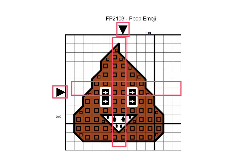 center grid lines and arrows on a counted cross stitch pattern