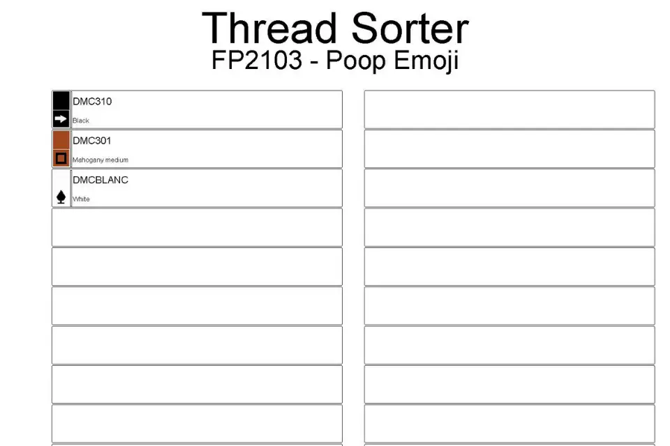 thread sorter example for a counted cross stitch pattern