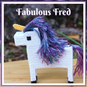 3D cross stitch unicorn pattern on plastic canvas perforated plastic purple white