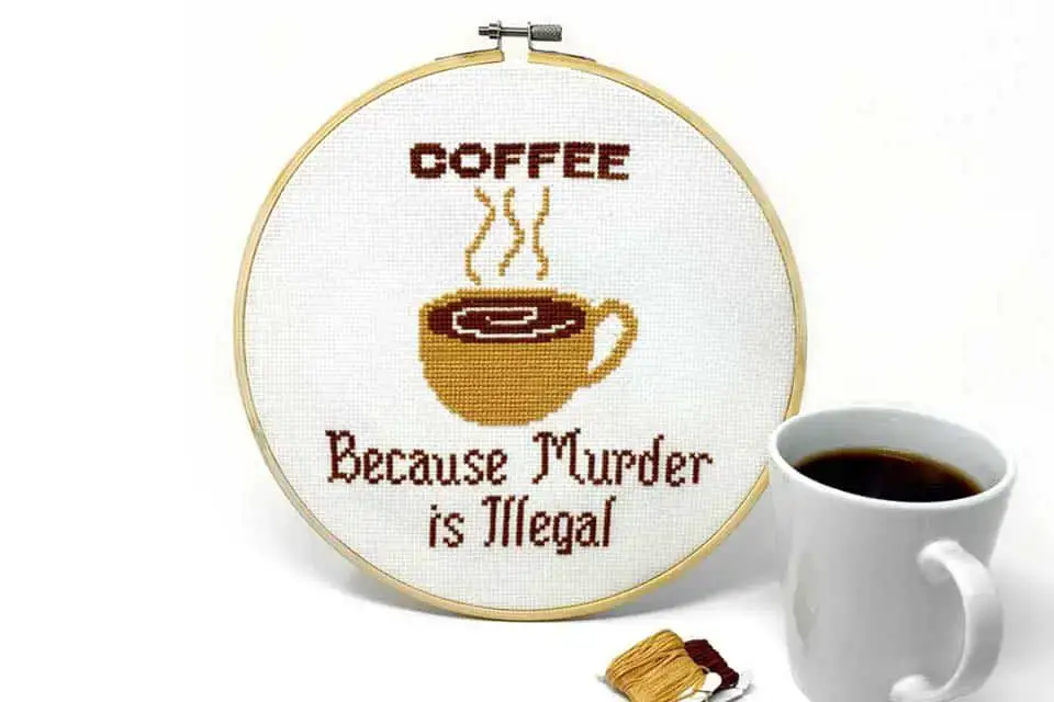 Coffin Break Cross Stitch Pattern PDF Coffee Horror Modern 